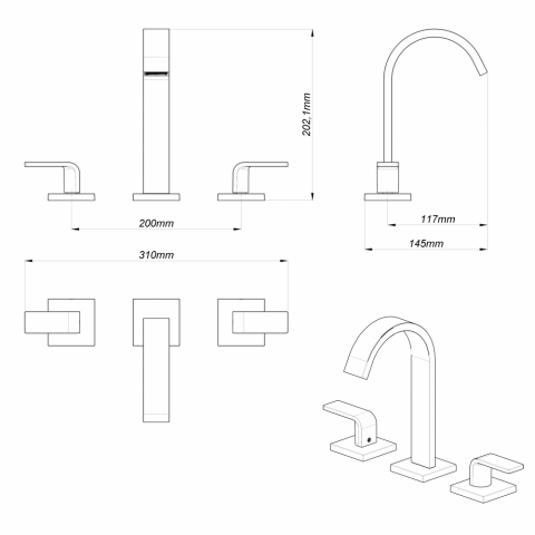 Dimensões torneira com misturador goa slim